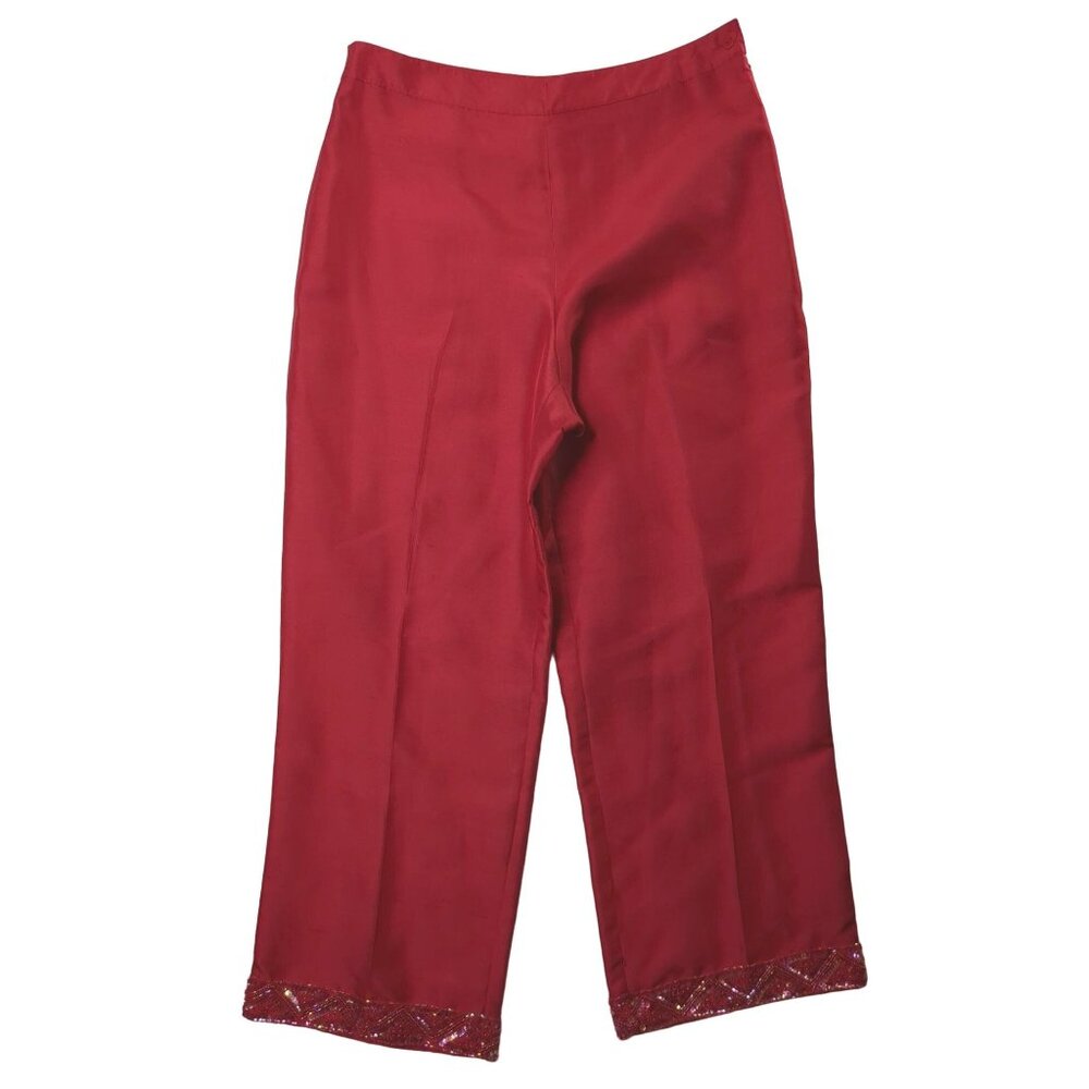 Ice Silk Pants Womens‎ 8 Red Sequin Detail Party Event Occasion Flat Front